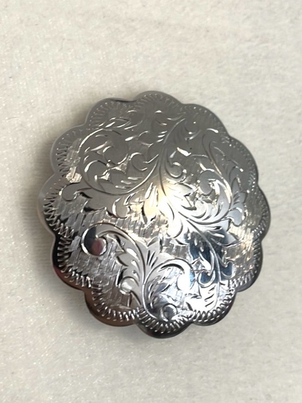 FJL Siam Flower Disc Shaped Brooch Etched design Sterling Silver